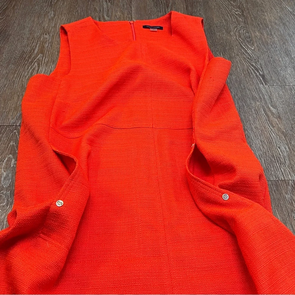 Tommy Hilfiger Orange Hopsack Shift Sleeveless Midi Dress Logo Buttons | Sz: 14 - Picture 2 of 10